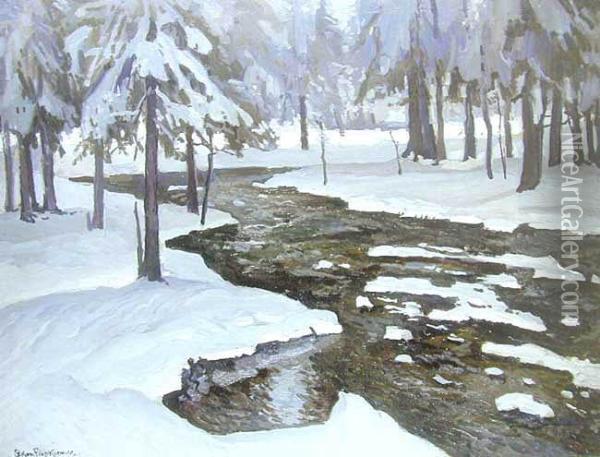 Krajobraz Zimowy, Po 1919 R. Oil Painting - Stefan Filipkiewicz