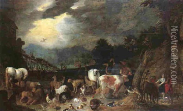 The Animals Entering The Ark Oil Painting - Frederik Bouttats the Elder