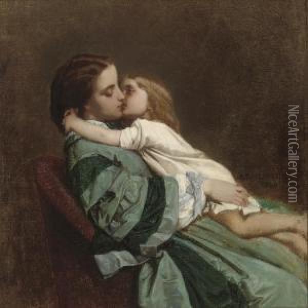 Motherly Love Oil Painting - Auguste Toulmouche