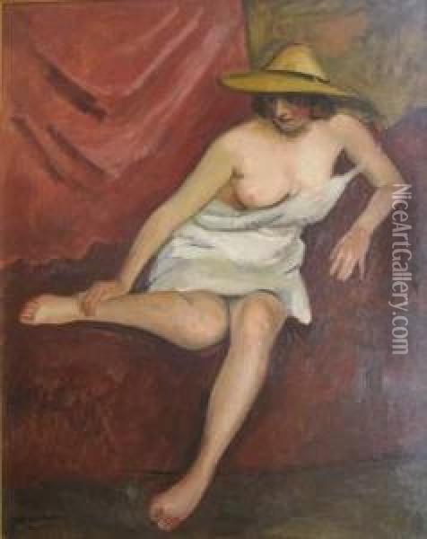 Femme Au Chapeau Oil Painting - Jean Hippolyte Marchand