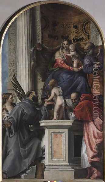 Madonna and Child Enthroned, St. John the Baptist as a Boy, St. Joseph, St. Jerome, St. Justinia and St. Francis Oil Painting - Paolo Veronese (Caliari)