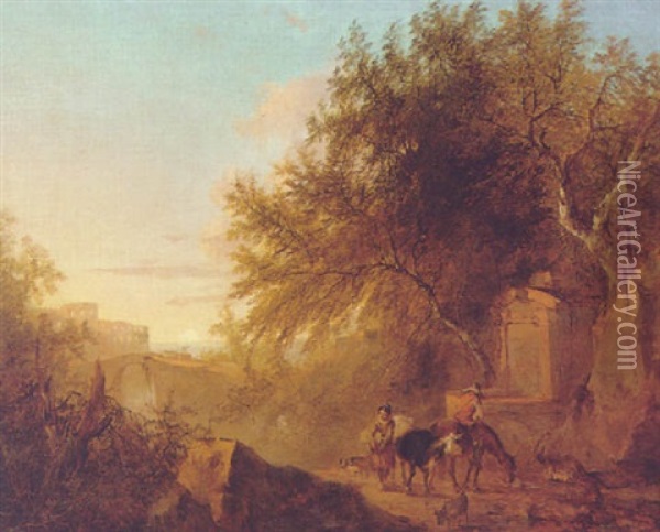 Italianate Landscape With Travellers At A Well Oil Painting - Philip James de Loutherbourg