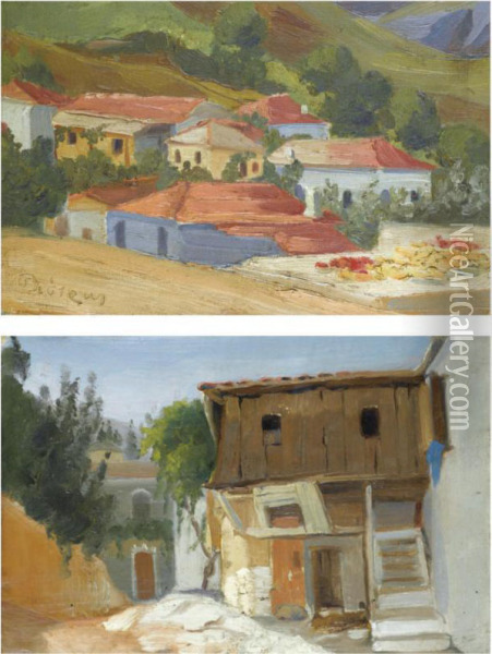 Mountain Village; The Rustic House: A Pair Oil Painting - Pericles Lytras