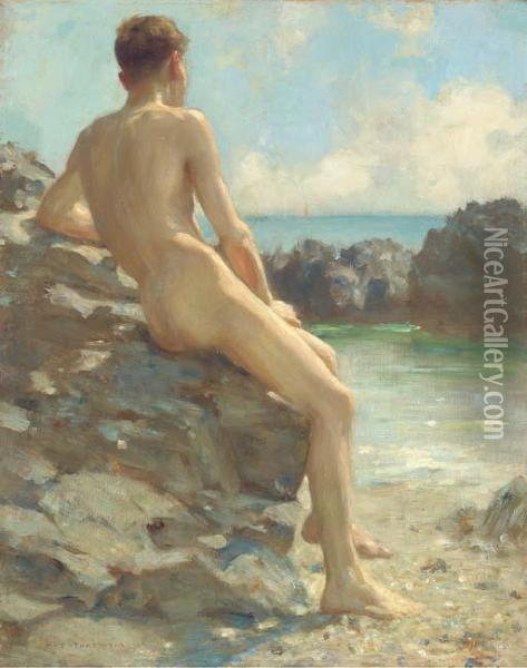 The Bather Oil Painting - Henry Scott Tuke