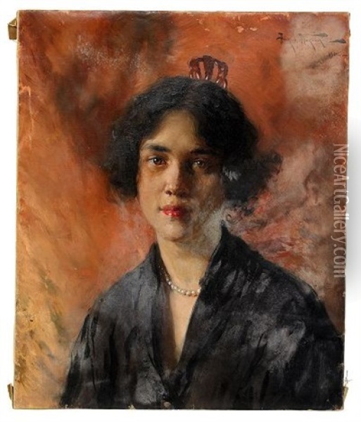 Portrait Of A Lady Oil Painting - Alexandr Vladimirovich Makovsky