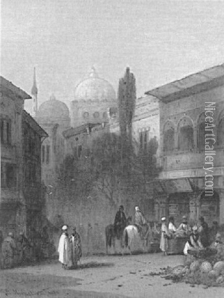 Market In An Arab Town Oil Painting - George Washington Nicholson