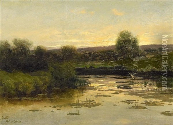 Abendliche Seenlandschaft Im Dachhauer Moor Oil Painting - August Fink