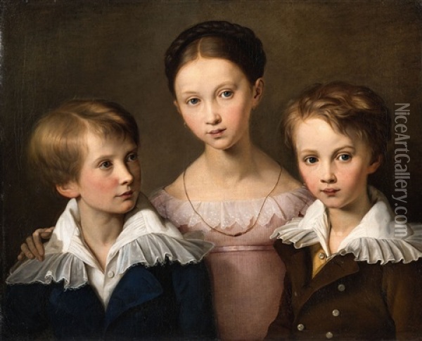 A Portrait Of Three Siblings Oil Painting - Carl Wilhelm (Ludwig) Tischbein