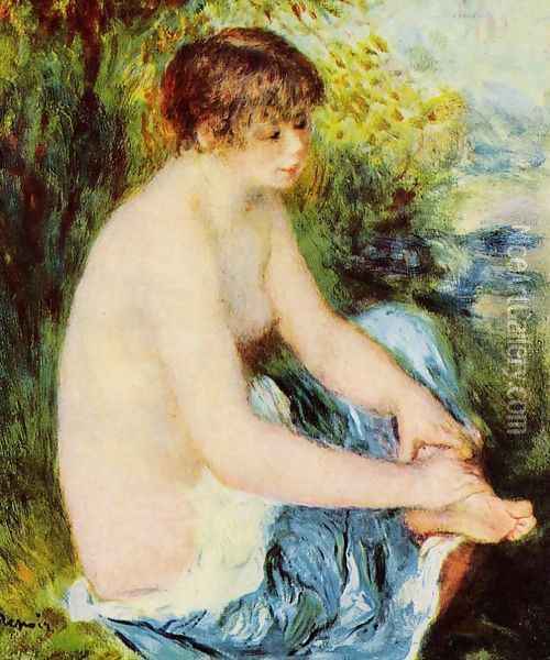 Small Nude In Blue Oil Painting - Pierre Auguste Renoir