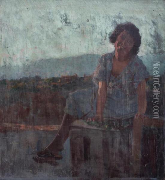 Joven En El Muelle Oil Painting - Mario Borgoni