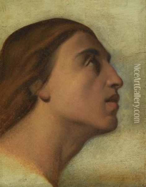 The Head Of Saint John The Evangelist In Profile (study) Oil Painting - Hippolyte Jean Flandrin