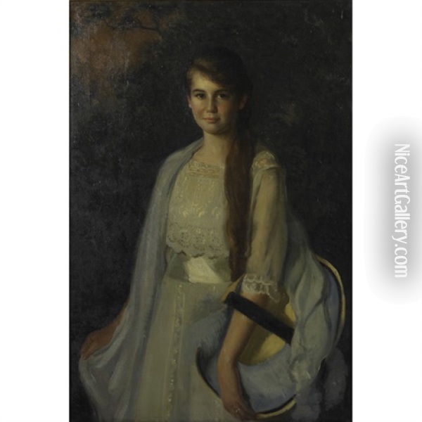 Girl With Leghorn Hat Oil Painting - Arthur Merton Hazard