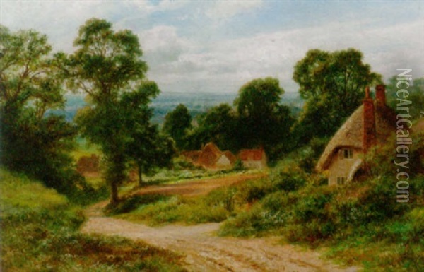 Cottages In A Landscape Oil Painting - Robert Gallon