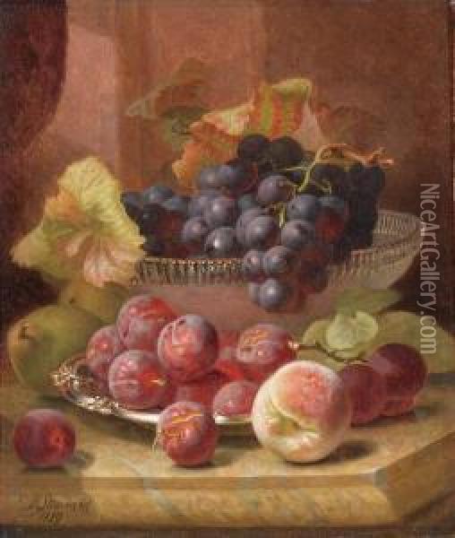 A Still Life With Plums Oil Painting - Eloise Harriet Stannard