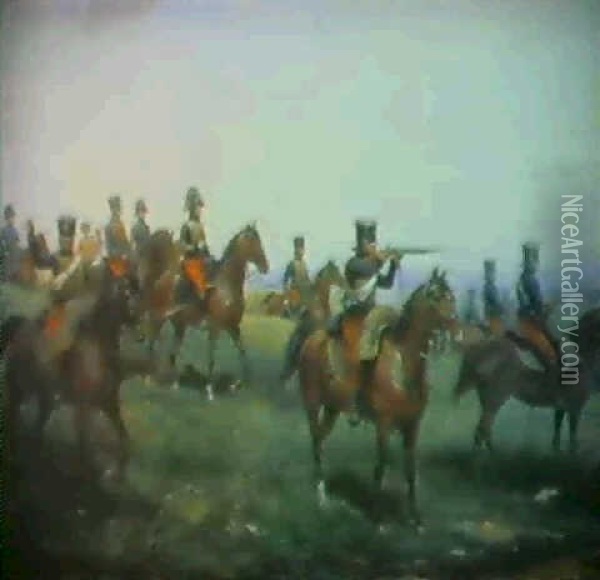 Det Franske Kavaleri Gar Til Angreb Oil Painting - Paul Emile Leon Perboyre