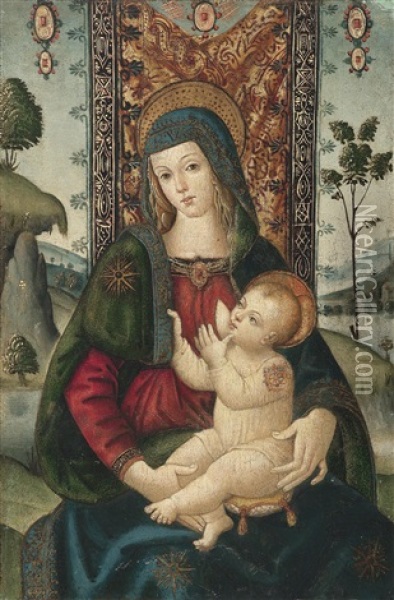 Thronende Madonna Mit Kind In Einer Landschaft Oil Painting - Bernardino Betti Pinturicchio