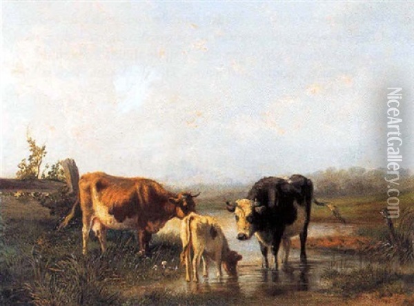 Koeien In Een Weidelandschap Oil Painting - Dirk Van Lokhorst