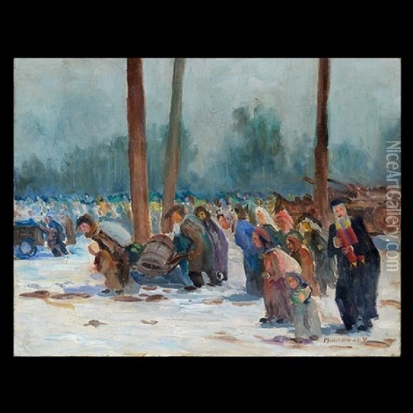 Fleeing From The Germans Oil Painting - Muritzio Minkovsky