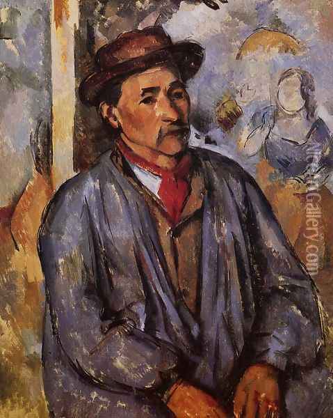 Peasant In A Blue Smock Oil Painting - Paul Cezanne