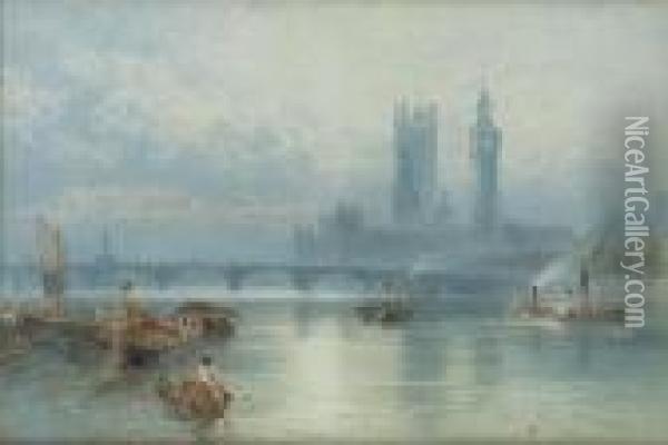 Westminster From The Thames Oil Painting - Myles Birket Foster