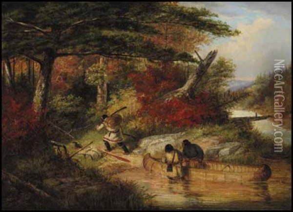 Indians At A Portage Oil Painting - Cornelius David Krieghoff