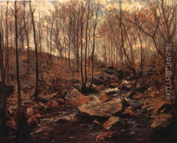 Woodland Stream Oil Painting - Hal Robinson