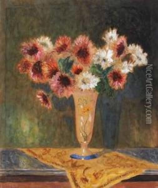 Still Life With Bouquet In Vase Oil Painting - Ferdinand Schirren