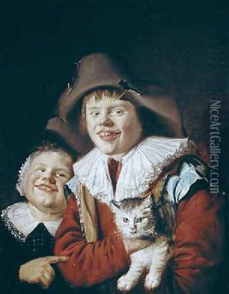 Children Playing with a Cat Oil Painting - Jan Miense Molenaer