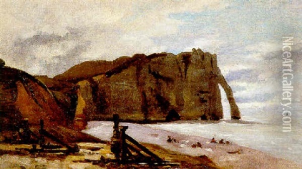 Etretat, Porte Et Falaise D'aval Oil Painting - Claude Monet