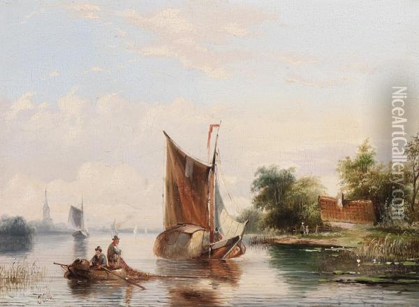 Activity On A Lake Oil Painting - Johannes Cornelius Haccou