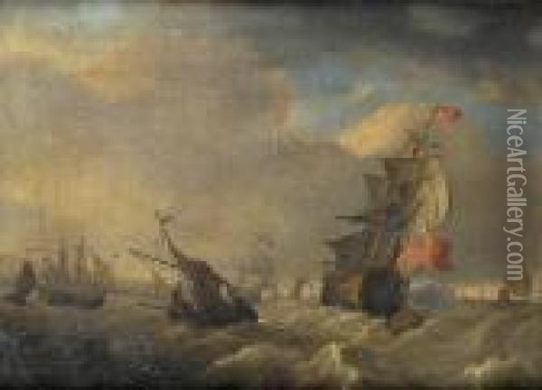 English Shipping In Choppy Seas Oil Painting - Ludolf Backhuysen