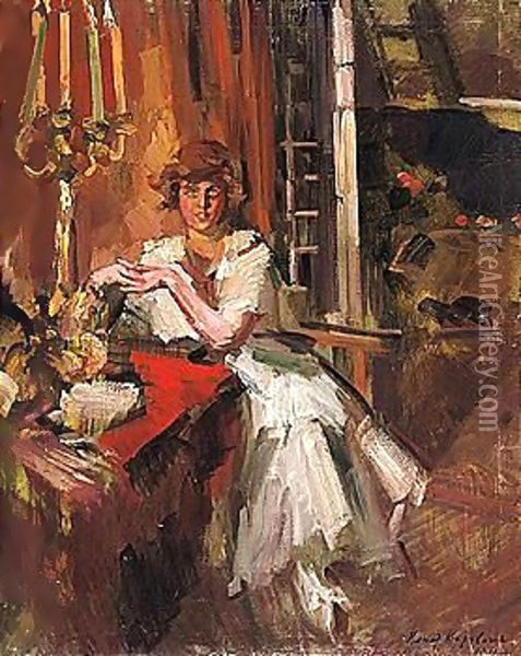 Young girl in an interior Oil Painting - Konstantin Alexeievitch Korovin