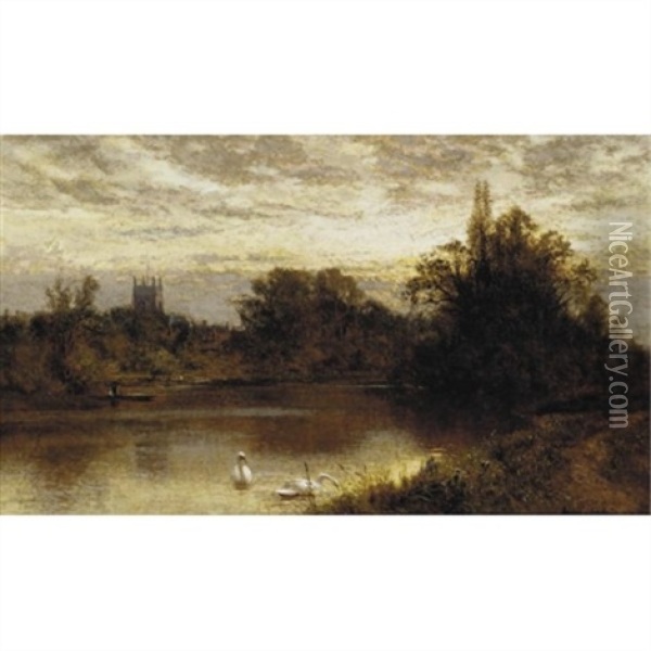 River With Swans Oil Painting - Alfred Augustus Glendening Sr.