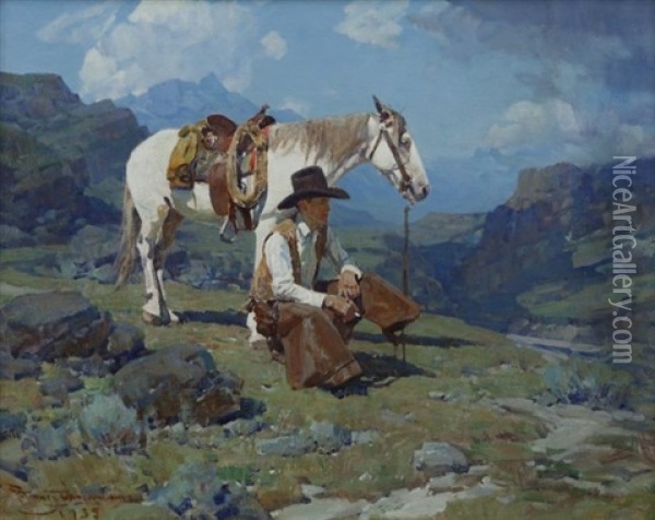 Don, The Horse Wrangler Oil Painting - Frank Tenney Johnson