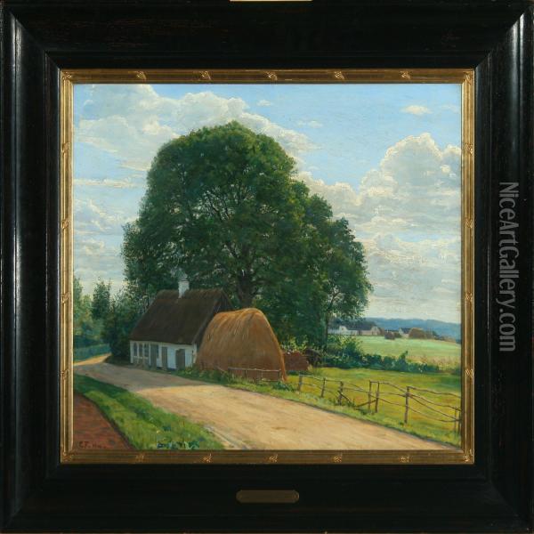 Landscape With Farmhouse Oil Painting - Carl Frydensberg