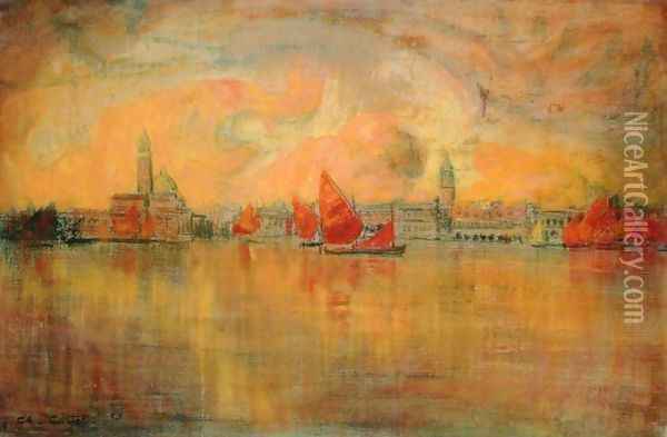 View of Venice from the Sea, 1896 Oil Painting - Charles Cottet