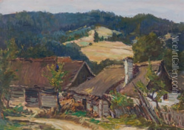 Landschaft Mit Bauernhausern Bei Chalupy/polen Oil Painting - Zdenek Nemastil