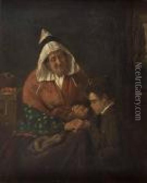Grandmother & Grandson Oil Painting - Erskine Nicol