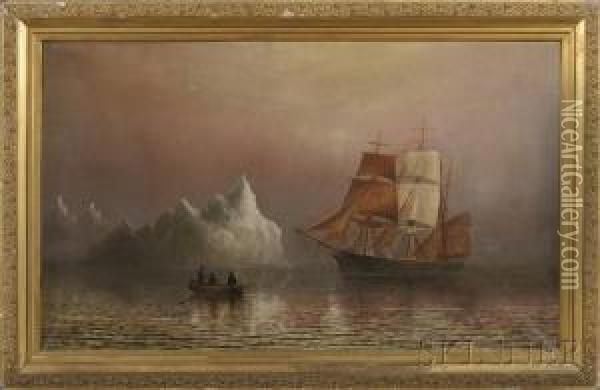 Foggy Arctic Morning With Ship And Iceberg Oil Painting - Wesley Elbridge Webber
