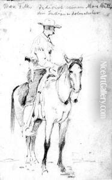 Cowboy Zu Pferde. Oil Painting - Max Tilke