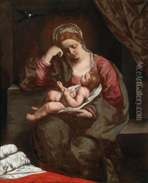 The Virgin And Child Oil Painting - Simone Cantarini