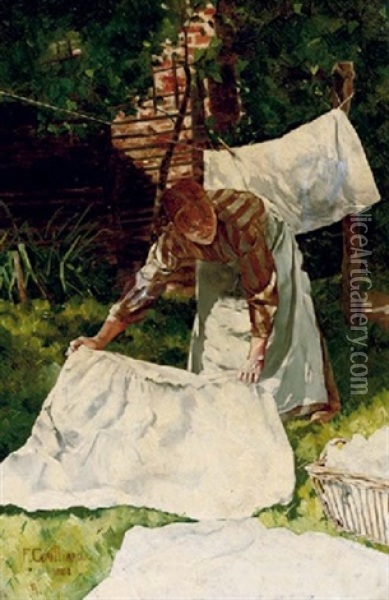 Washing Day Oil Painting - Franz (Bernard) Gailliard