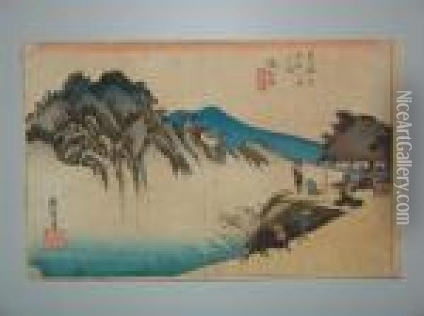 La Maison De The A Sakanoshita Oil Painting - Utagawa or Ando Hiroshige