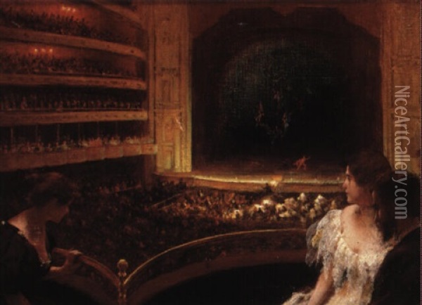 At The Theatre Oil Painting - Charles Courtney Curran