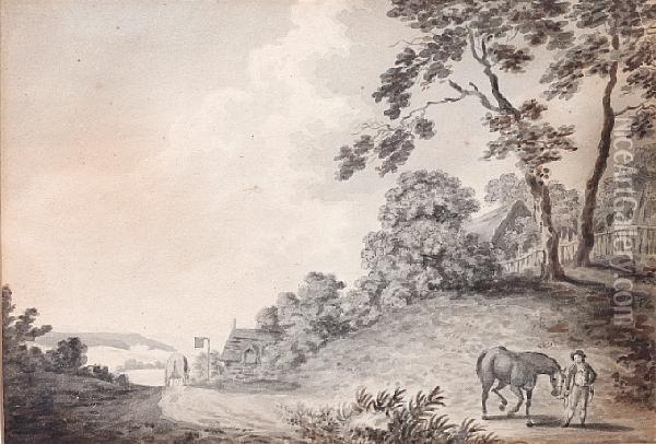 Landscape With Horse And Figure And An Inn In The Distance Oil Painting - Charles, Catton Jnr.