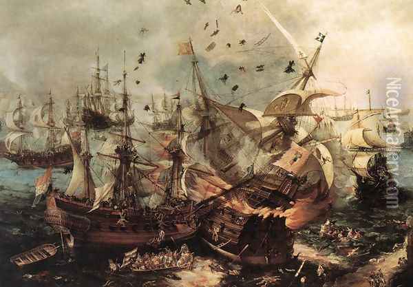 Battle Of Gibraltar Oil Painting - Hendrick Cornelisz. Vroom