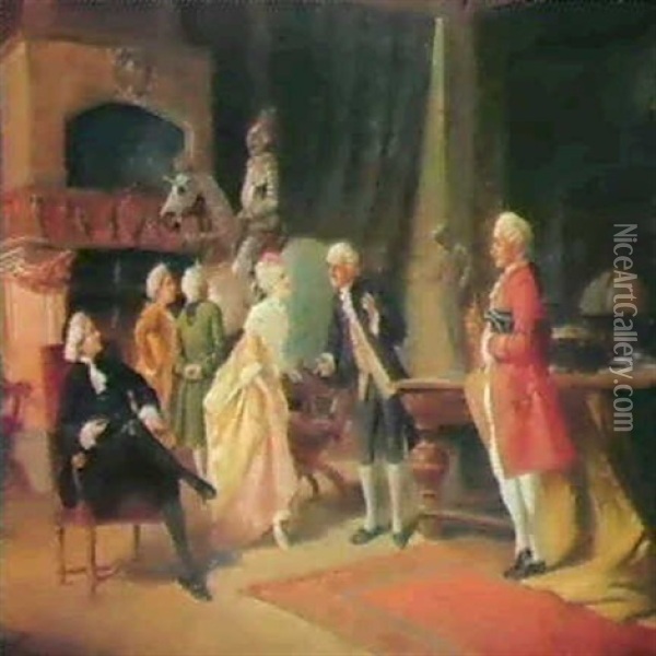 Rococointerior Oil Painting - August Hermann Knoop