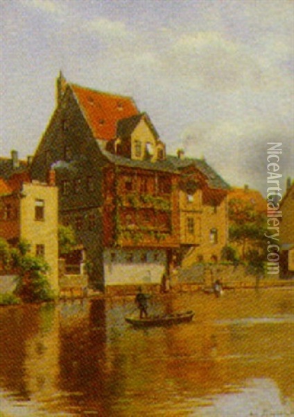 Hus Ved Pegnitz Floden I Nurenberg Oil Painting - August Fischer