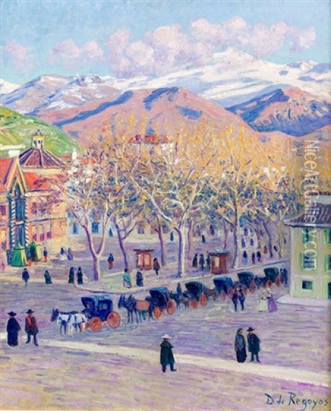Plaza Granadina Oil Painting - Dario de Regoyos