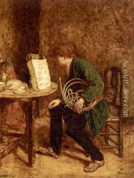 The Horn Player Oil Painting - Willem Linnig the Younger